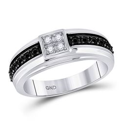 10k White Gold Mens Black Color Enhanced Diamond Wedding Anniversary Band Ring 1/2 Cttw