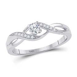 10kt White Gold Round Diamond Solitaire Crossover Twist Promise Bridal Ring 1/6 Cttw