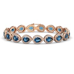 16.59 ctw London Topaz & Diamond Micro Pave Halo Bracelet 10k Rose Gold