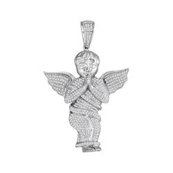 10kt White Gold Mens Round Diamond Angel Cherub Charm Pendant 1.00 Cttw