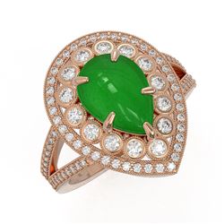 4.12 ctw Jade & Diamond Victorian Ring 14K Rose Gold