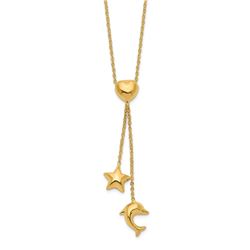 14k Yellow Gold Heart, Star & Dolphin Y-Necklace - 16 in.