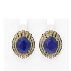 15.58 ctw Sapphire & Diamond Earrings 18K Yellow Gold