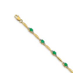 14k Yellow Gold Diamond 4 mm Emerald Oval Bracelet - 7 in.