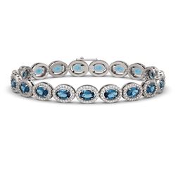 14.82 ctw London Topaz & Diamond Micro Pave Halo Bracelet 10k White Gold