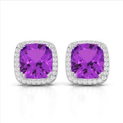 6 ctw Amethyst & Micro Pave VS/SI Diamond Halo Earrings 18k White Gold