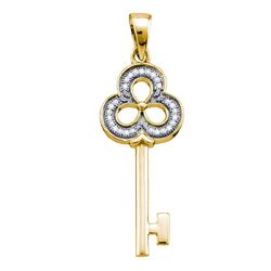 Yellow-tone Sterling Silver Round Diamond Trefoil Key Pendant 1/12 Cttw