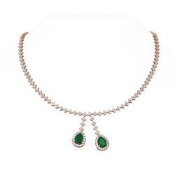 16.87 ctw Emerald & Diamond Necklace 18K Rose Gold