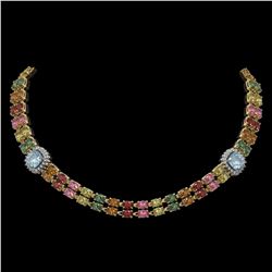 43.35 ctw Sapphire & Diamond Necklace 14K Yellow Gold