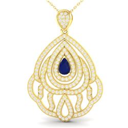 2 ctw Sapphire & Micro Pave VS/SI Diamond Necklace 18k Yellow Gold