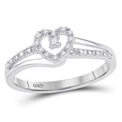 10kt White Gold Round Diamond Heart Promise Bridal Ring 1/20 Cttw