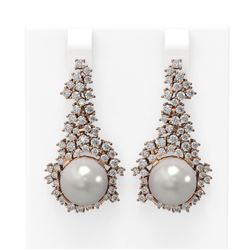 3.26 ctw Diamond & Pearl Earrings 18K Rose Gold
