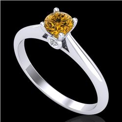 0.4 ctw Intense Fancy Yellow Diamond Art Deco Ring 18k White Gold