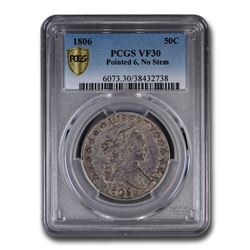 1806 Draped Bust Half Dollar Pointed 6, No Stem VF-30 PCGS
