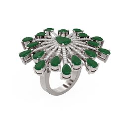 11.74 ctw Emerald & Diamond Ring 18K White Gold