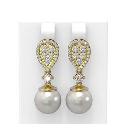 2.03 ctw Diamond & Pearl Earrings 18K Yellow Gold
