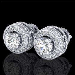 2.09 ctw VS/SI Diamond Solitaire Art Deco Stud Earrings 18k White Gold