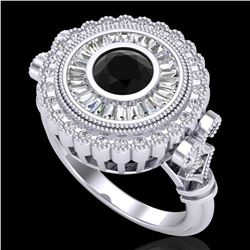 2.03 ctw Fancy Black Diamond Engagment Art Deco Ring 18k White Gold