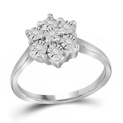 Sterling Silver Round Diamond Illusion-set Flower Cluster Ring 1/10 Cttw