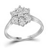 Image 1 : Sterling Silver Round Diamond Illusion-set Flower Cluster Ring 1/10 Cttw