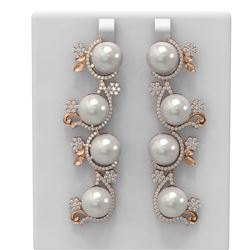 4.12 ctw Diamond & Pearl Earrings 18K Rose Gold