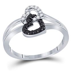 Sterling Silver Round Black Color Enhanced Diamond Double Heart Ring 1/6 Cttw