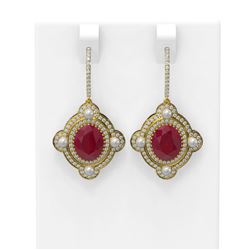 9.96 ctw Ruby & Diamond Earrings 18K Yellow Gold