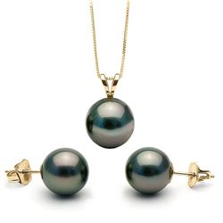 Black Tahitian Pearl Solitaire Pendant and Classic Stud Earring Set
