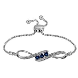 Sterling Silver Round Lab-Created Blue Sapphire Bolo Bracelet 1/2 Cttw