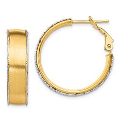 14k Satin w/White Gold wire Accent Hoop Earrings - 7.5x25 mm