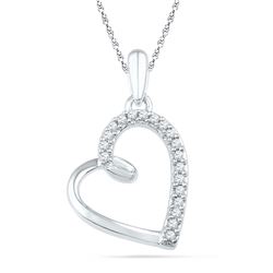 10kt White Gold Round Diamond Heart Outline Pendant 1/10 Cttw