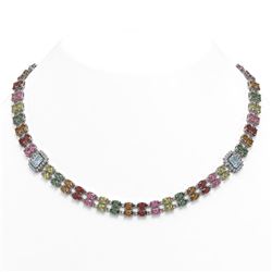 42.06 ctw Sapphire & Diamond Necklace 14K White Gold