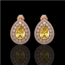 7.74 ctw Canary Citrine & Diamond Victorian Earrings 14K Rose Gold
