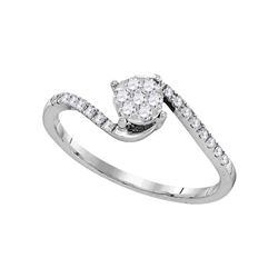 10kt White Gold Round Diamond Slender Swirl Cluster Ring 1/4 Cttw