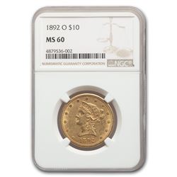 1892-O $10 Liberty Gold Eagle MS-60 NGC