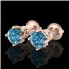 Image 1 : 1.26 ctw Fancy Intense Blue Diamond Art Deco Earrings 18k Rose Gold
