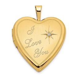 14k Yellow Gold I Love You w/ Diamond Heart Locket - 24 mm