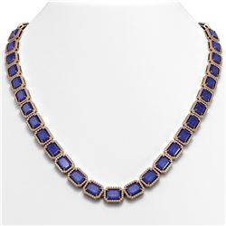 58.59 ctw Sapphire & Diamond Micro Pave Halo Necklace 10k Rose Gold