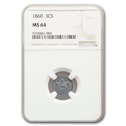 1860 Three Cent Silver MS-64 NGC
