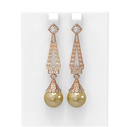 1.55 ctw Diamond & Pearl Earrings 18K Rose Gold