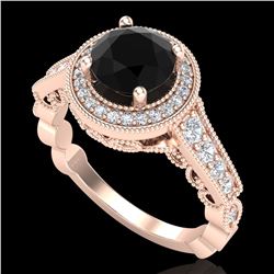 1.91 ctw Fancy Black Diamond Engagment Art Deco Ring 18k Rose Gold