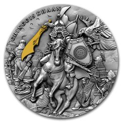 2019 Niue 2 oz Antique Silver Chinggis Khaan