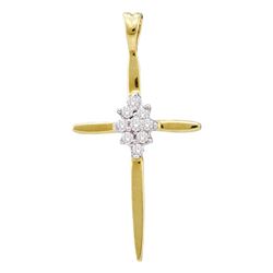 10kt Yellow Gold Round Diamond Cross Religious Pendant 1/12 Cttw