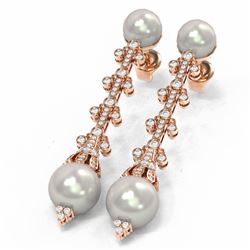 2 ctw Diamond & Pearl Earrings 18K Rose Gold