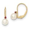 Image 1 : 14k 5-5.5 mm White Cultured Pearl & .02ct. Ruby Leverback Earring