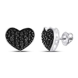 10kt White Gold Round Black Color Enhanced Diamond Heart Cluster Earrings 3/8 Cttw