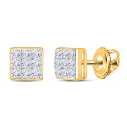 14kt Yellow Gold Princess Diamond Square Cluster Stud Earrings 1/4 Cttw