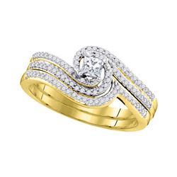 10kt Yellow Gold Princess Diamond Bridal Wedding Engagement Ring Band Set 3/8 Cttw