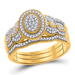 10kt Yellow Gold Diamond Oval Cluster Milgrain 3-Piece Bridal Wedding Engagement Ring Band Set 3/8 C