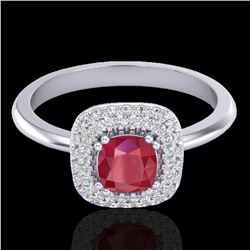 1.16 ctw Ruby & Micro Pave VS/SI Diamond Ring Halo 18k White Gold
